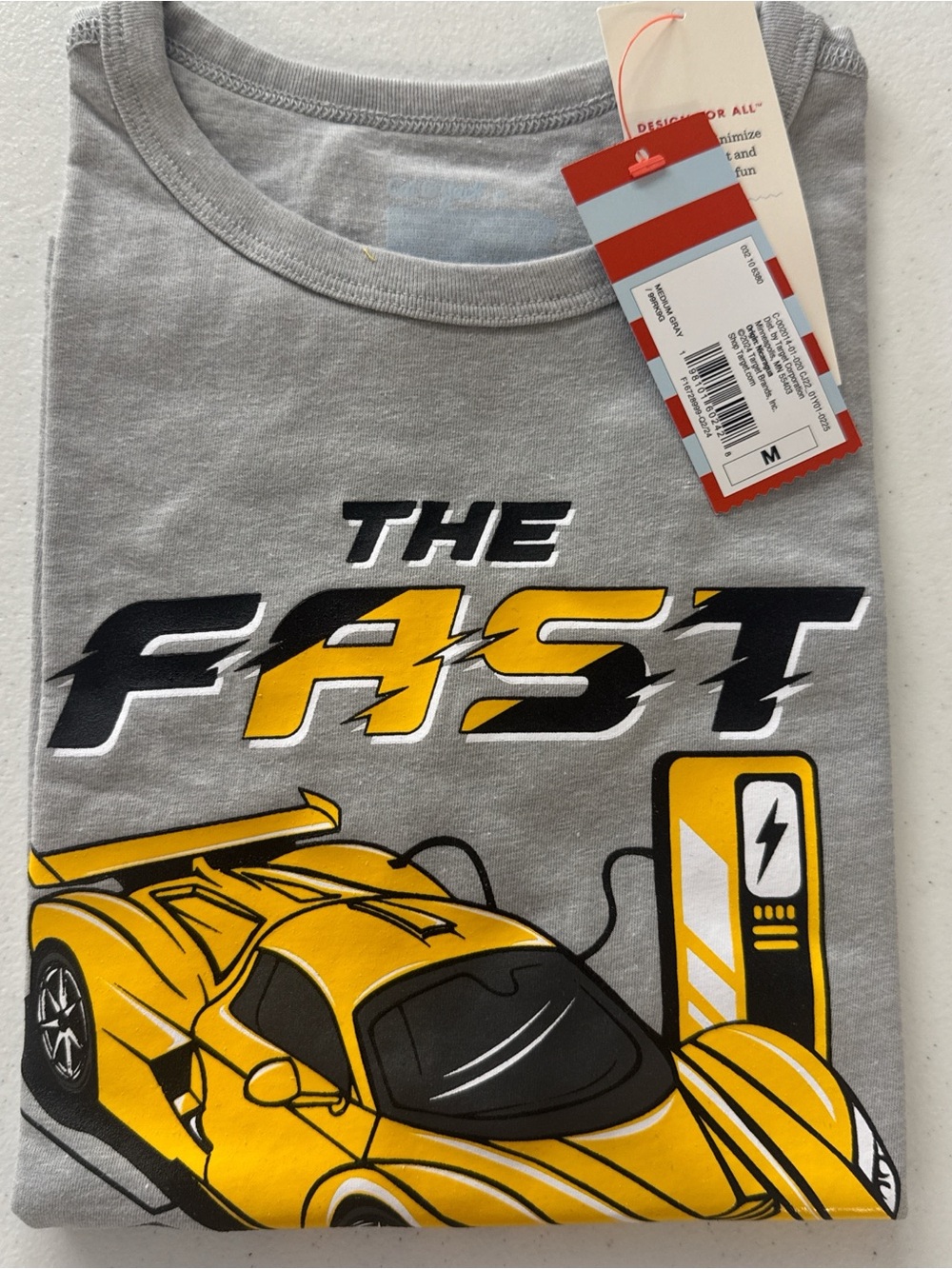 Cat & Jack Gray Short Sleeve Tee with Yellow Race Car Graphic